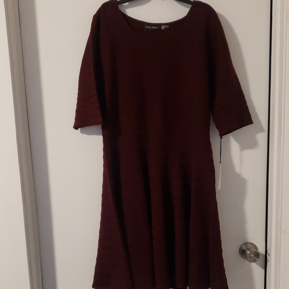 Ivanka Trump Maroon Fit-and-Flare Dress Size L